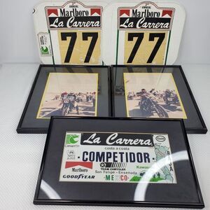 Vintage Marlboro La Carrera Racing Memorabilia Lot Framed Photos Competitor Plat